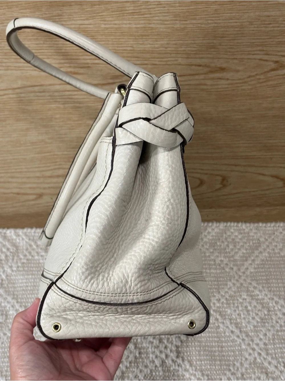 Coach white leather hampton carryall bag